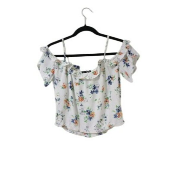 Bershka Floral Off-Shoulder Blouse With Spaghetti Straps Women Size L Multicolor - Picture 5 of 8